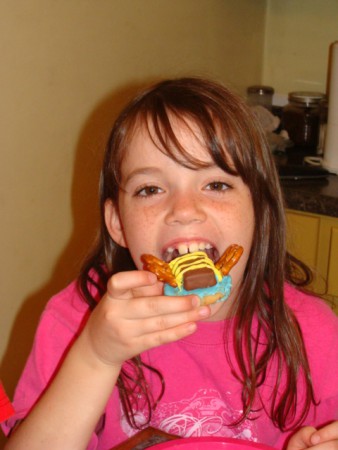 Cookies shaped like bumblebees. We made these after learning about bees.